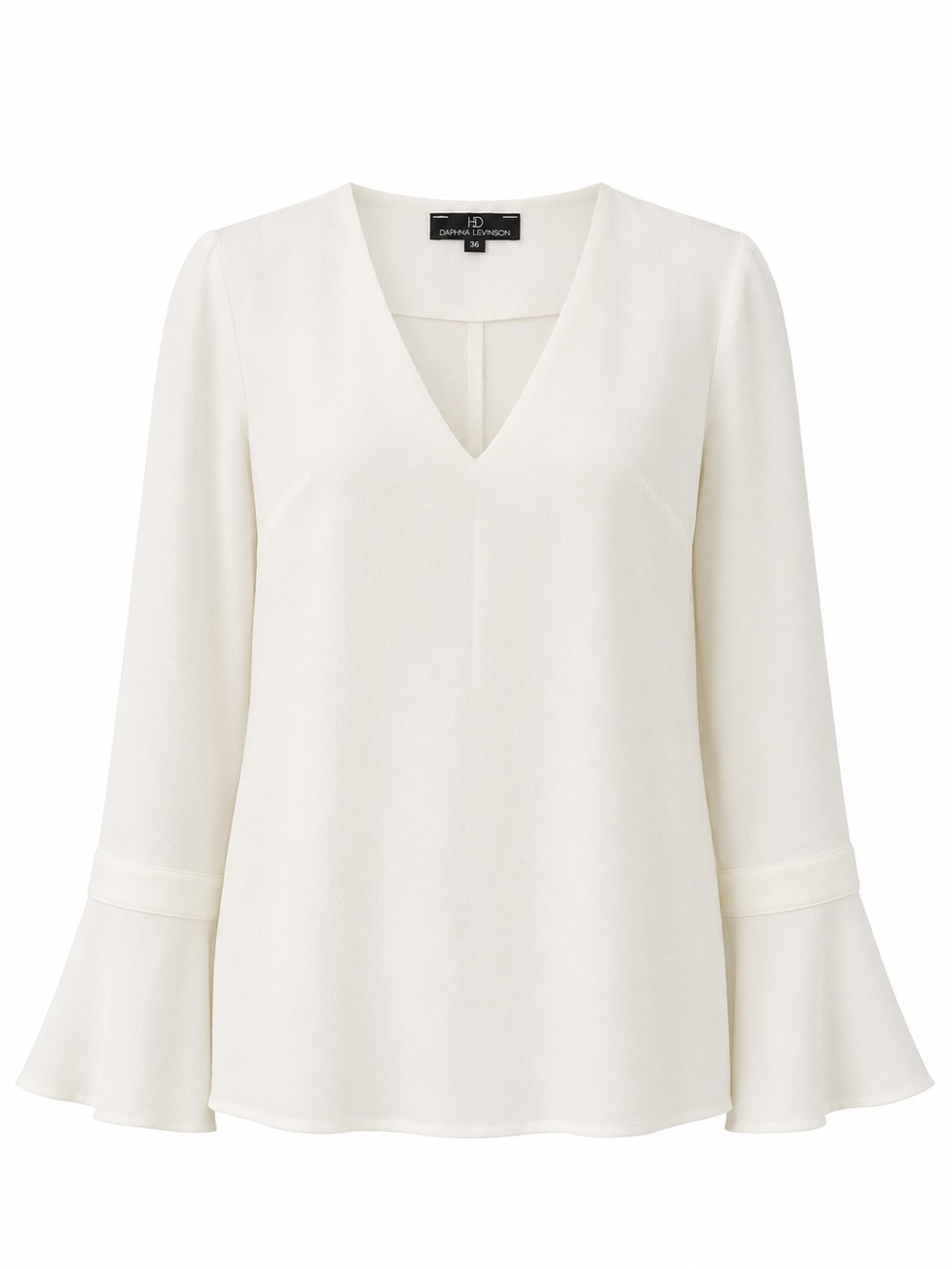 Daphna Levinson Ivory Crepe V Neck Bell Sleeve Blouse EU 36 Small Israel
